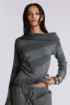 Clasp Asymmetric Stripe Knit - XS / Grey