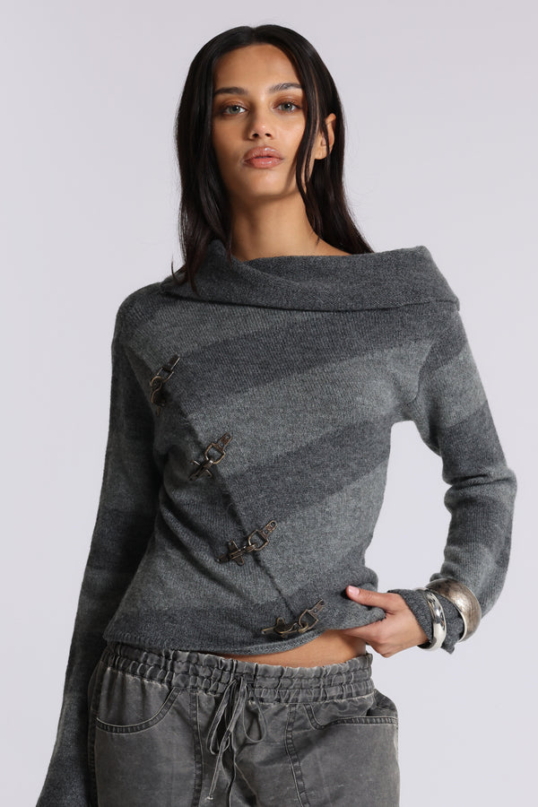 Jaded London ダークグレー M セーター Clasp Asymmetric Stripe Knit | Jaded London | Clothing