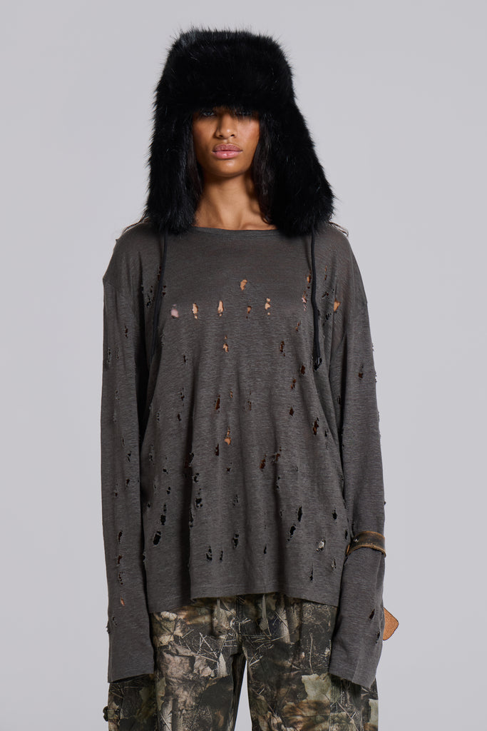 Black Faux Fur Trapper Hat