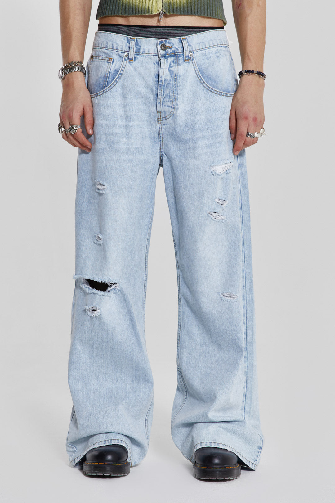 Bleached Blue Colossus Flare Jeans | Jaded London