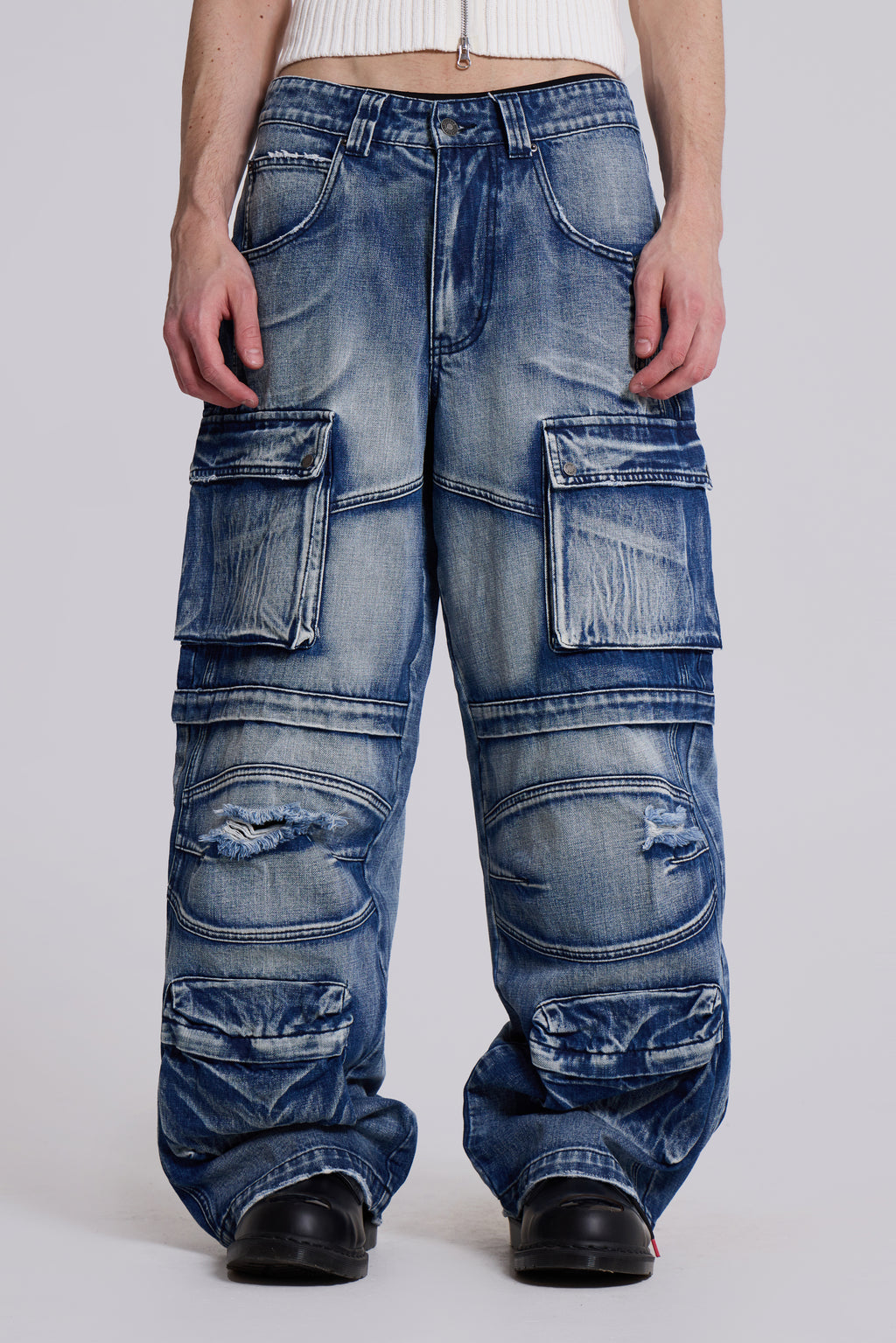Shop Light Wash Apex Denim Cargos | Jaded London | Clothing