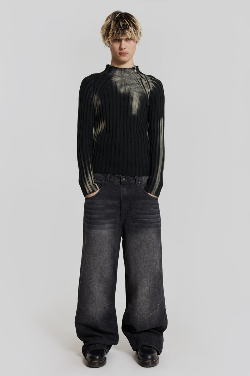 Bleached Asymmetric Acid Wash Ribbed Knit | Jaded London