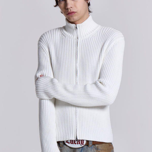 White Lucid Knit Track Top | Jaded London