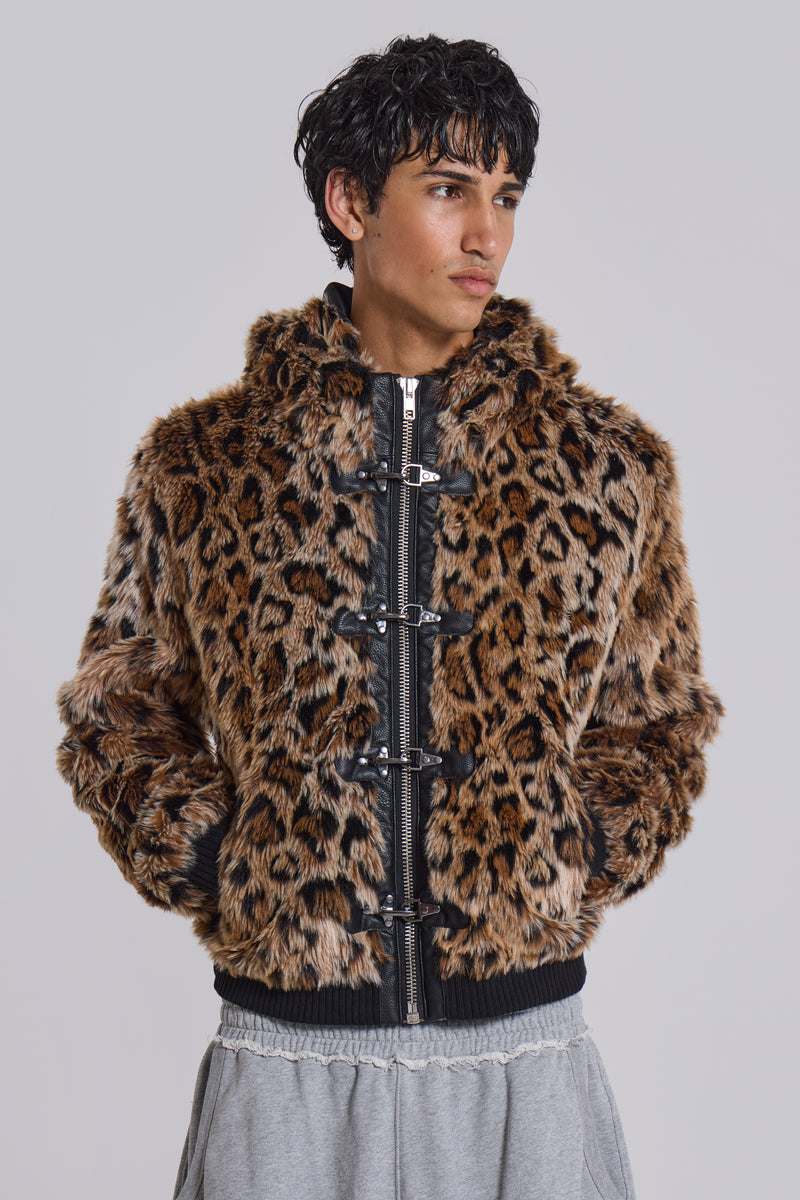 Leopard Faux Fur Hooded Mendoza Jacket