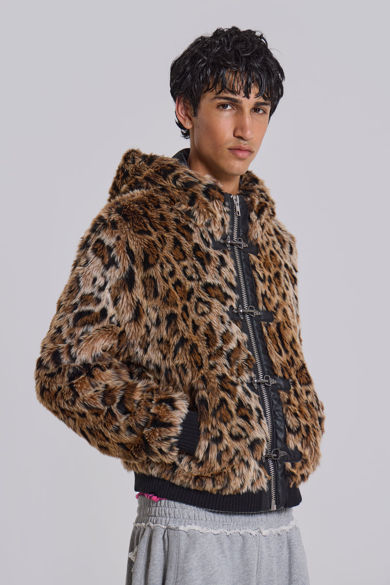 Leopard Faux Fur Hooded Mendoza Jacket