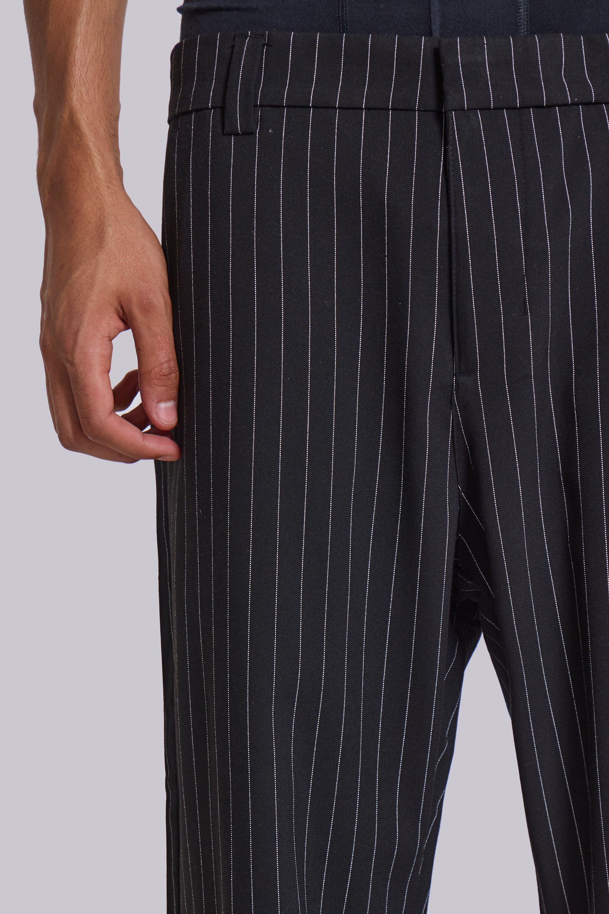 Black Pinstripe Stacked Bootcut Suit Pants