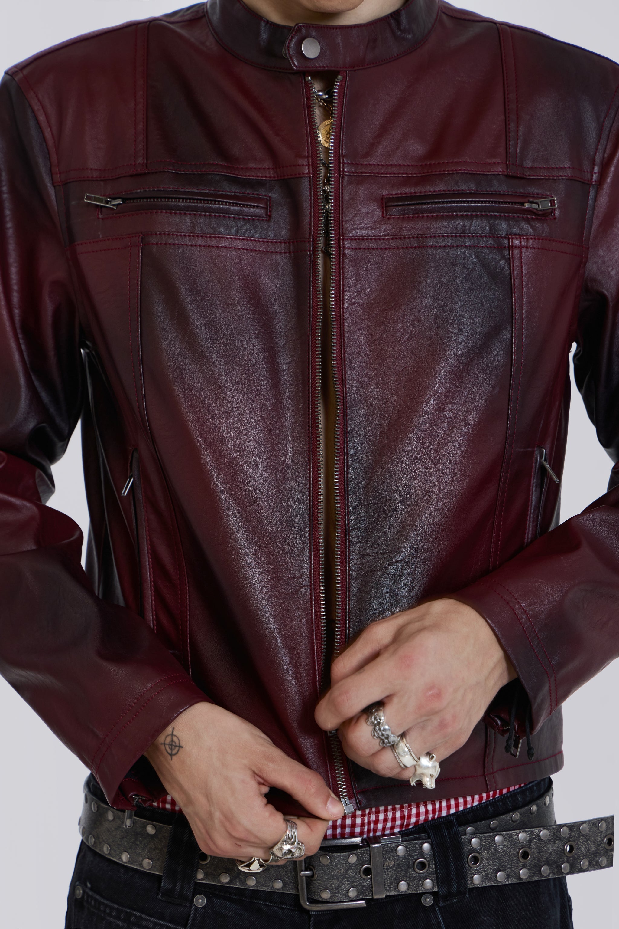 Red PU Biker Jacket | Jaded London