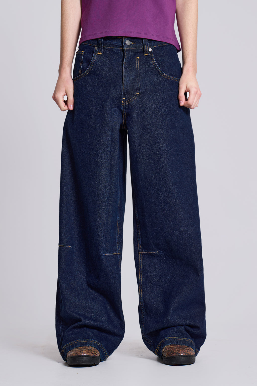 Shop Indigo Low Rise Colossus Baggy Jeans | Jaded London | Clothing