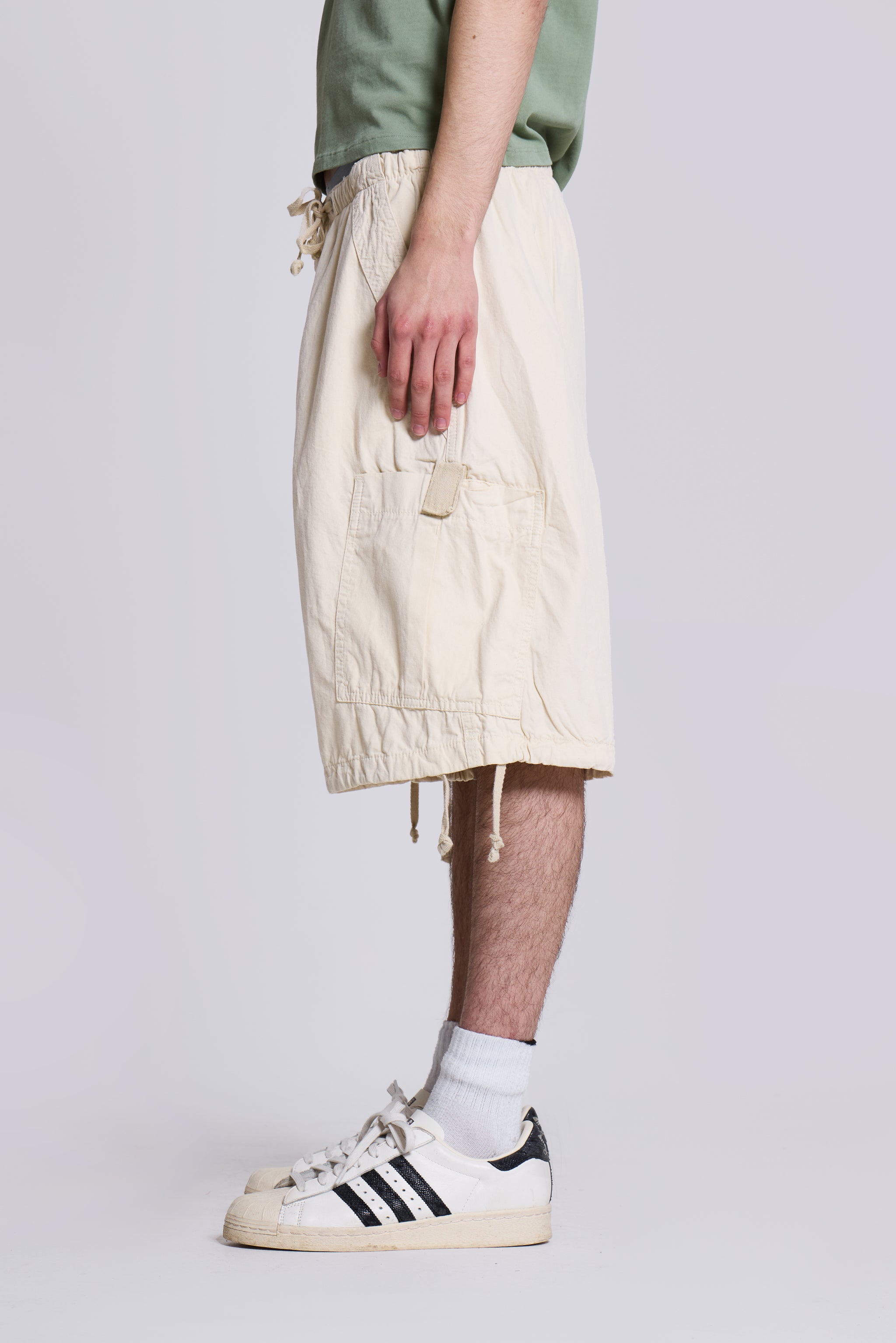 Ecru Parachute Cargo Shorts