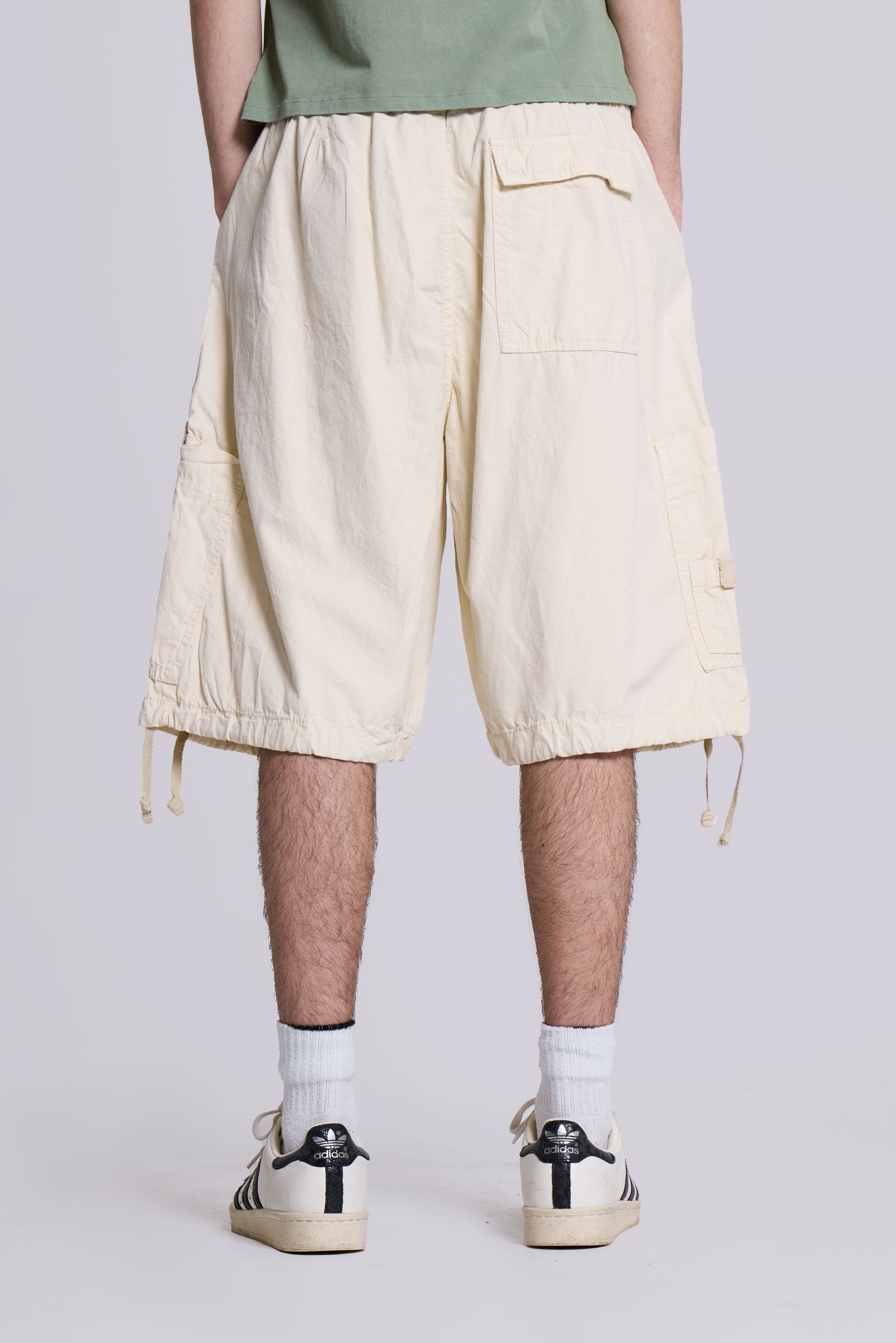 Ecru Parachute Cargo Shorts