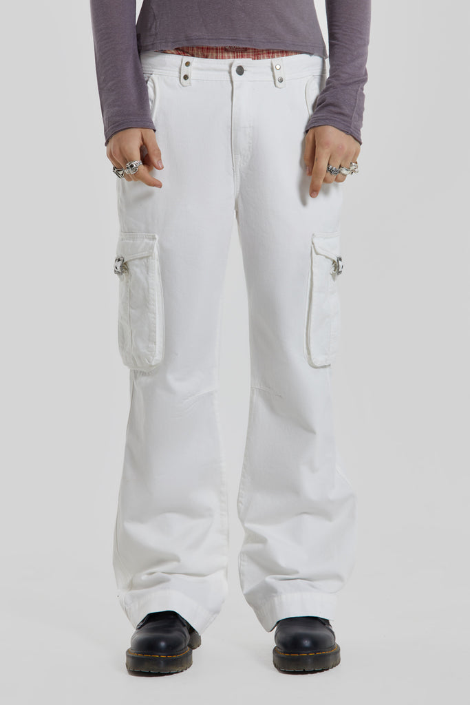 STRAIGHT FIT CARGO TROUSERS - Oyster White