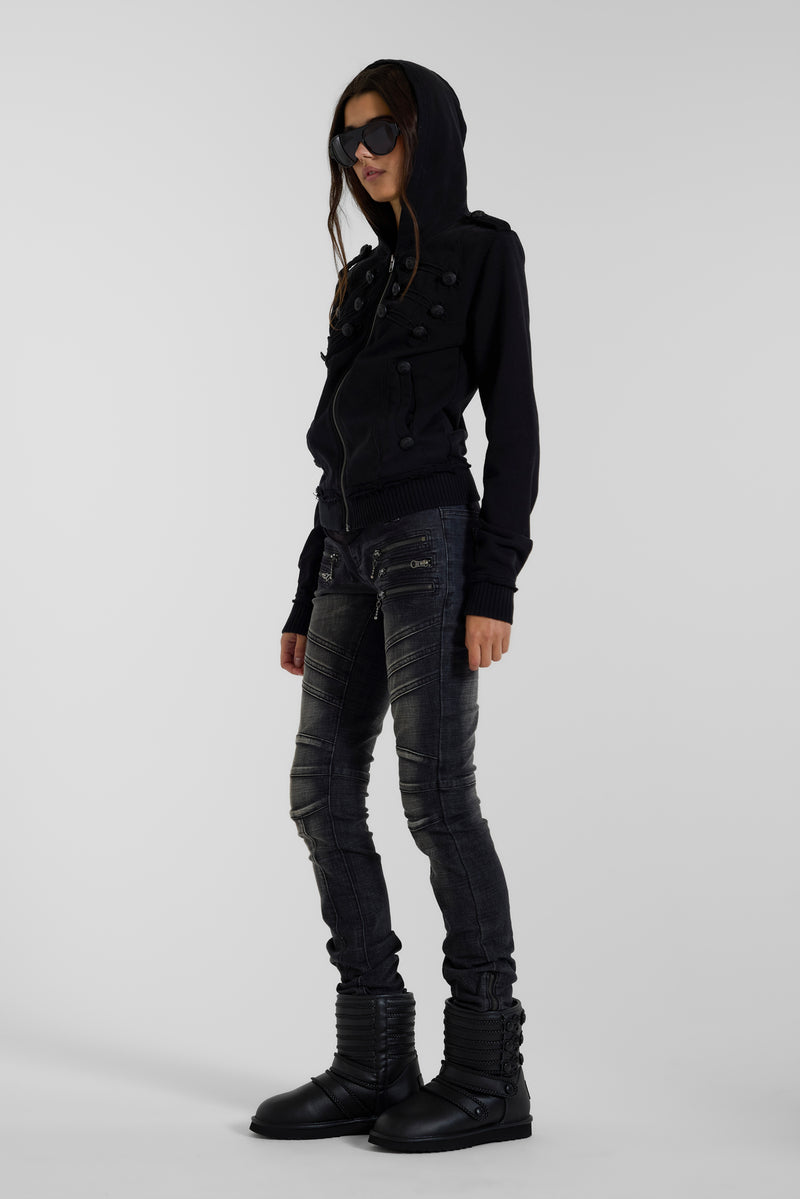 Black Leather Drummer Shearling Boots