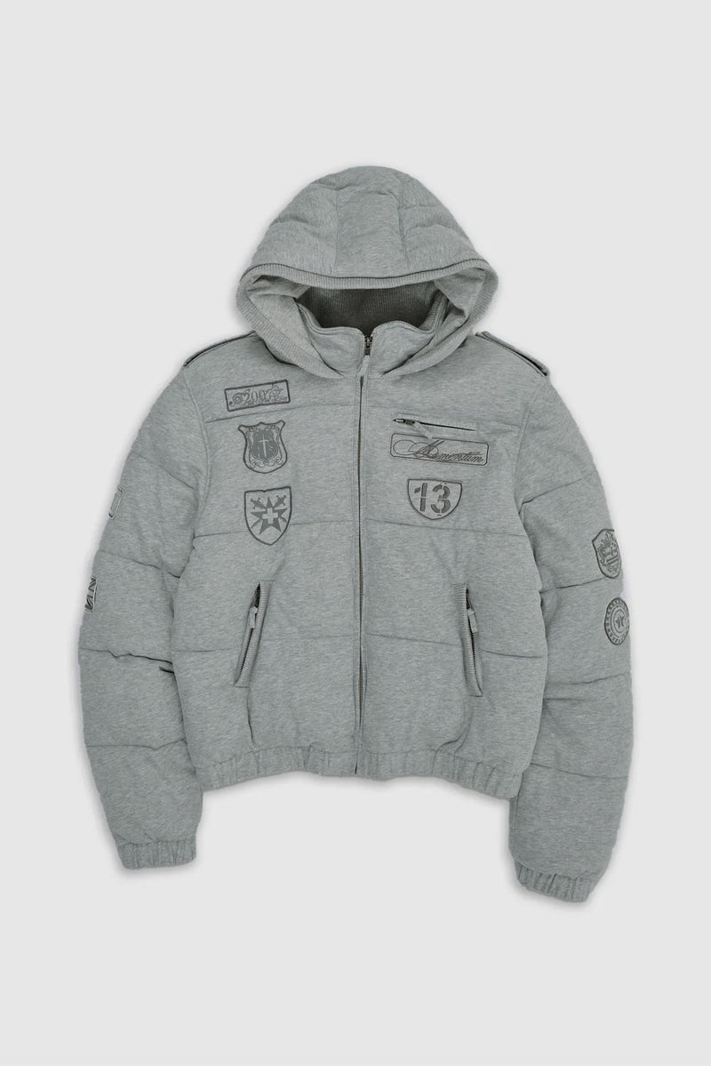 Badge Grey Jersey Puffer Jacket