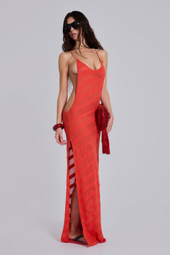 Noir Knit Maxi Dress in Coral - XL / Orange