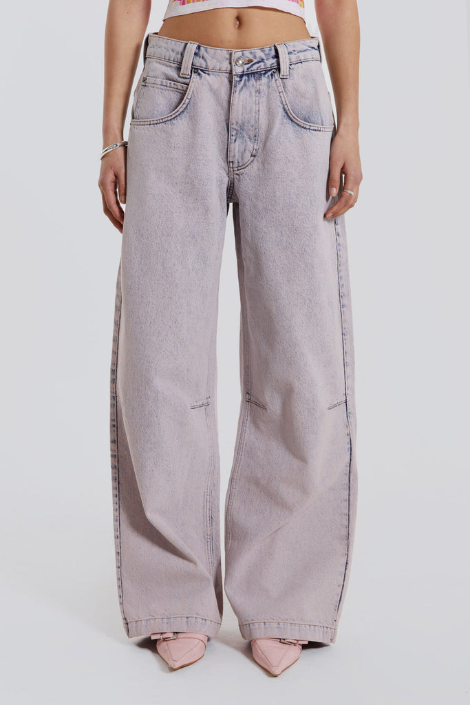 Pink Acid Wash Low Rise Colossus Baggy Jeans | Jaded London