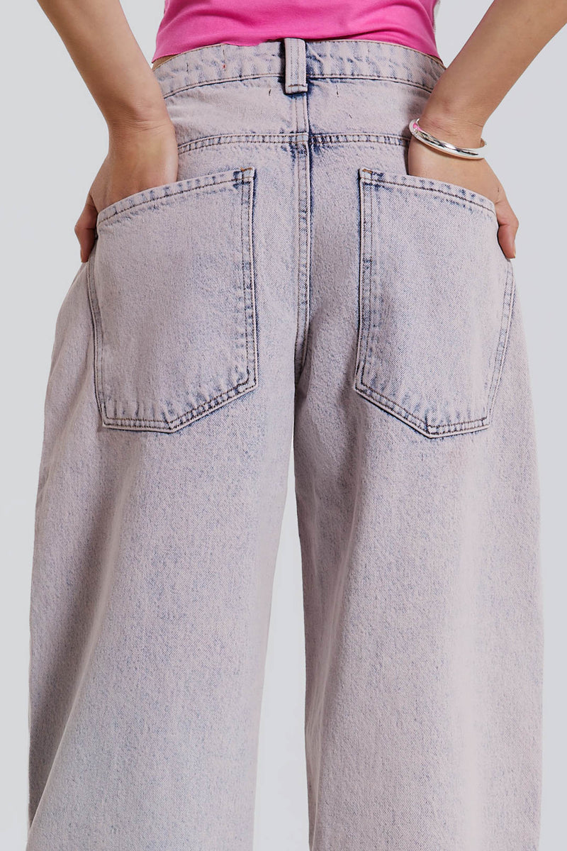 Washed Pink Wide Leg Low Rise Jeans