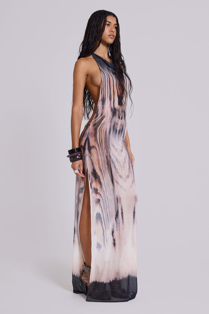 Xaviera Backless Mesh Maxi Dress