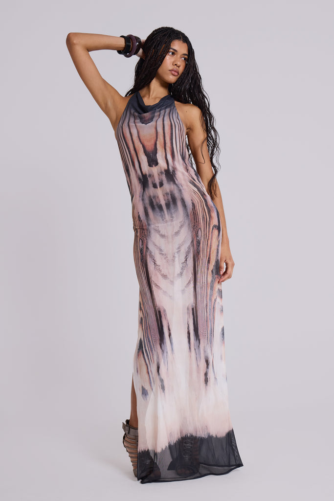 Xaviera Backless Mesh Maxi Dress