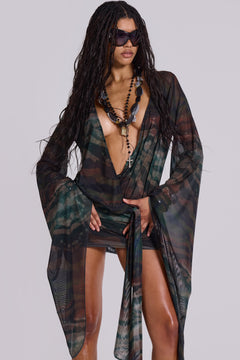 Aria Mesh Plunge Mini Dress in Labyrinth – view 1