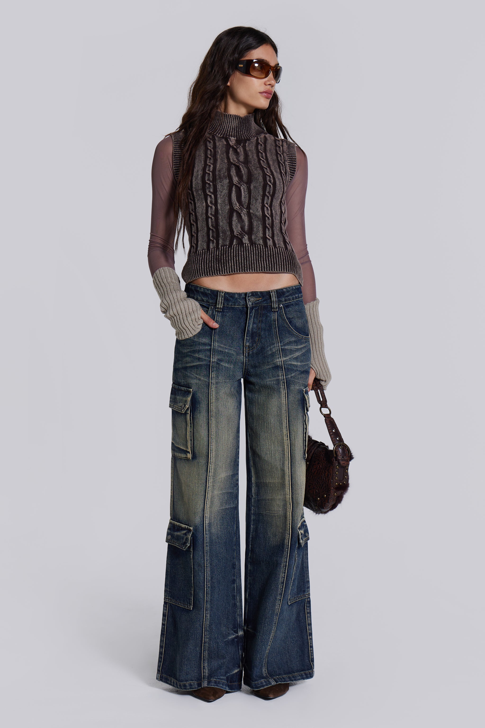 Jayda Metallic Cargo Jeans In Purple