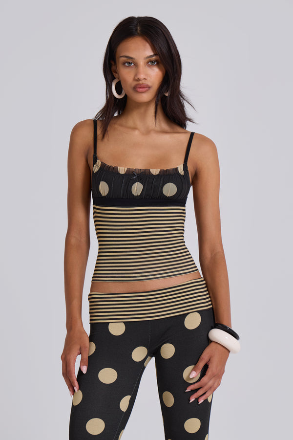 Lola Ruched Cami Top in Polkadot Stripe