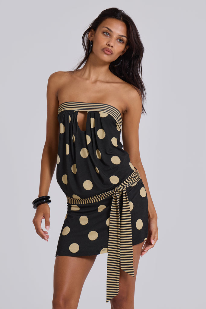 Lola Strapless Mini Dress in Polkadot Stripe