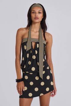 Lola Strapless Mini Dress in Polkadot Stripe - UK 14 / Multi