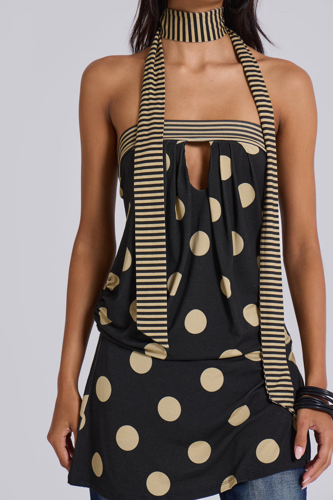 Lola Strapless Mini Dress in Polkadot Stripe