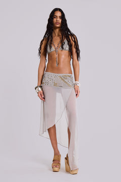 Xtal Studded Chiffon Midi Skirt - UK 10 / Grey