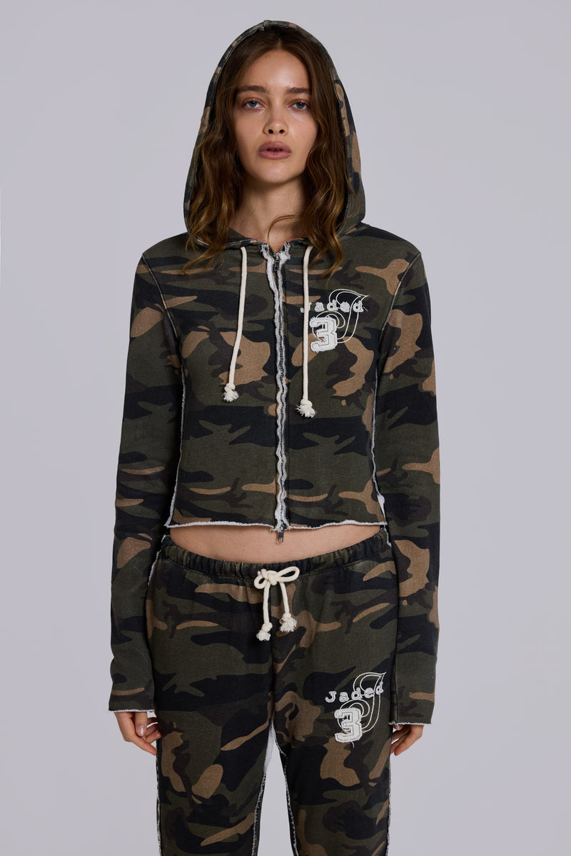Cleo Zip Through Hoodie in Camo
