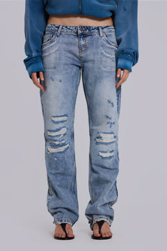 Rider Low Rise Straight Leg Jeans in Light Wash - W25 / Blue