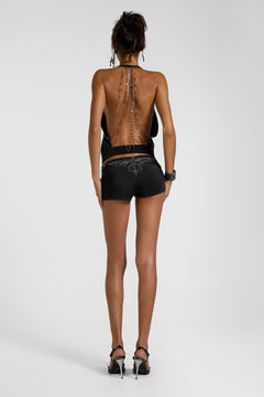Alula Embellished Mini Shorts in Black - UK 4 / Black