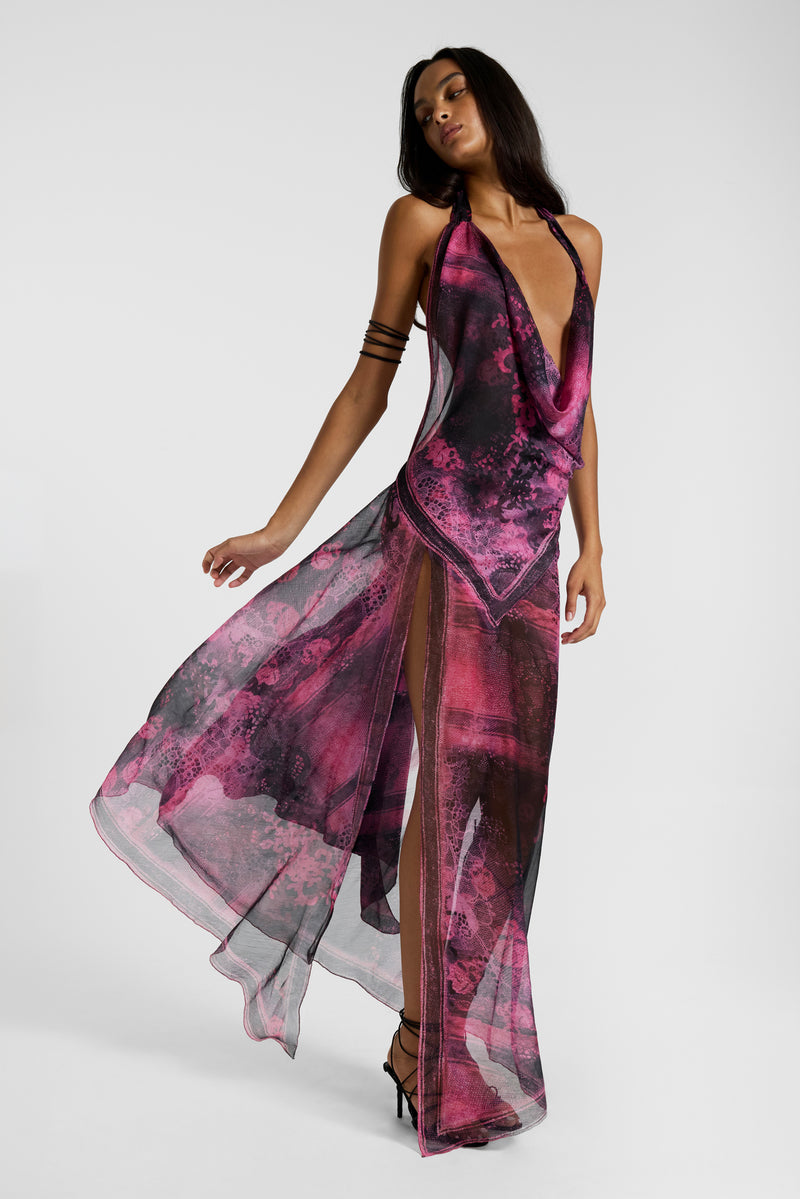Rivon Backless Chiffon Scarf Dress