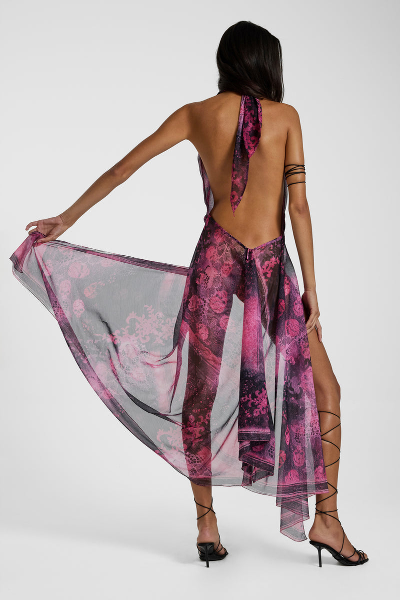 Rivon Backless Chiffon Scarf Dress