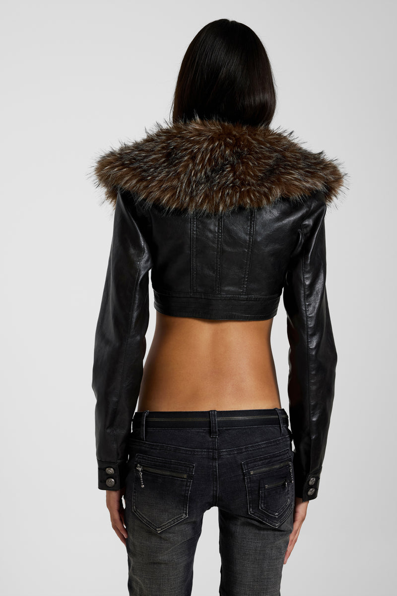 Anve Crop PU Leather Jacket