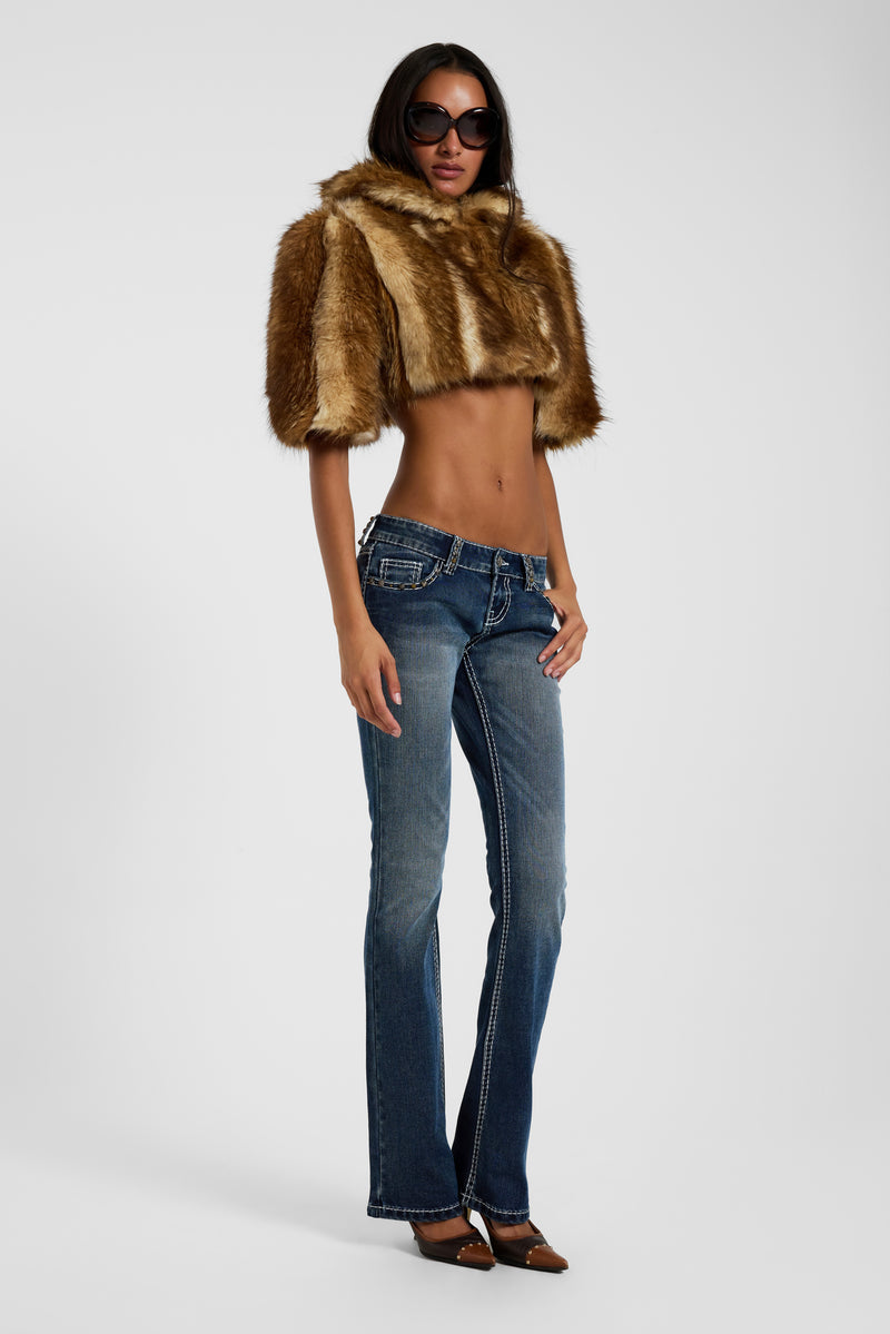 Avlon Faux Fur Crop Jacket in Brown