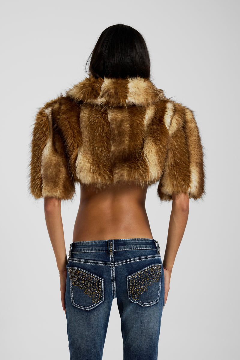 Avlon Faux Fur Crop Jacket in Brown