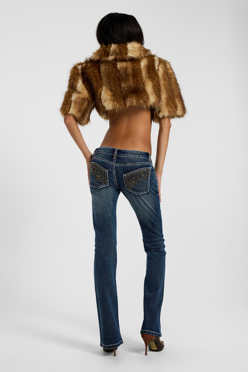 Avlon Faux Fur Crop Jacket in Brown