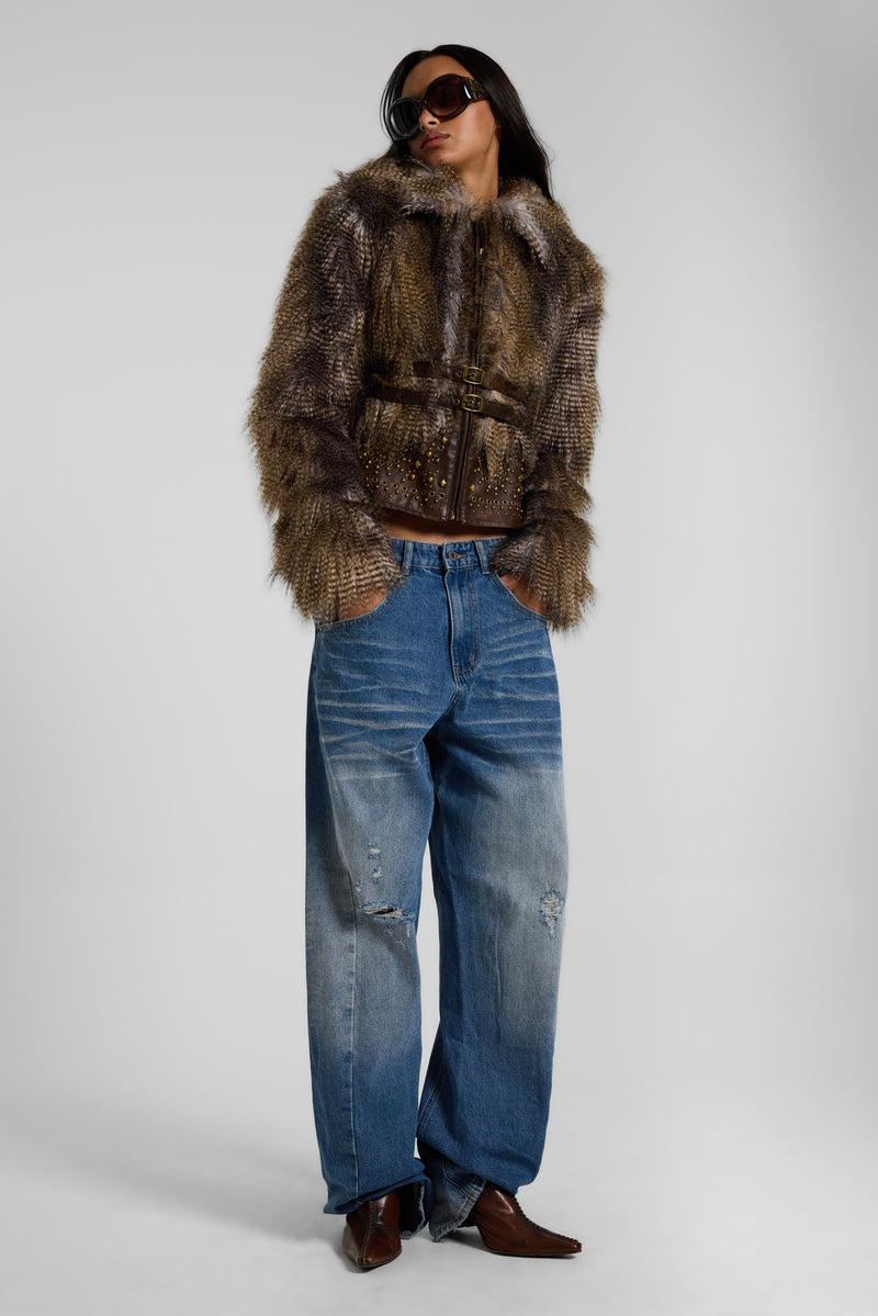 Imber Studded Faux Fur Jacket