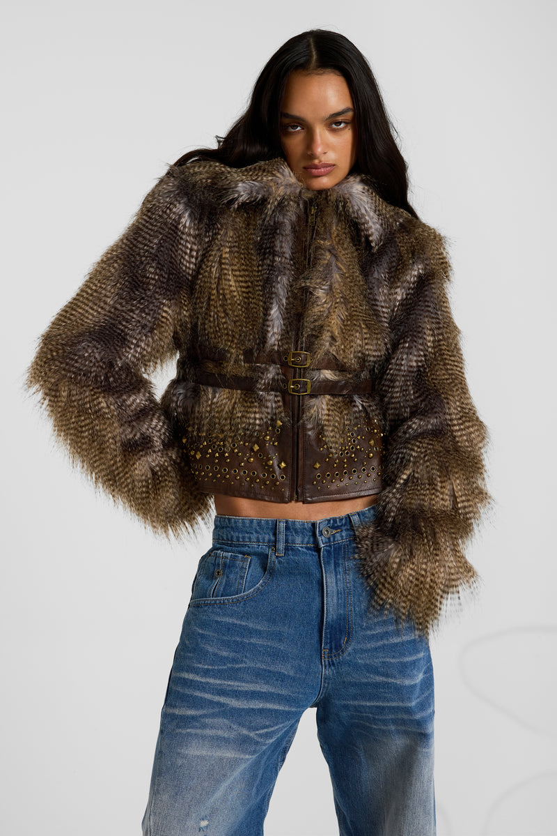 Imber Studded Faux Fur Jacket