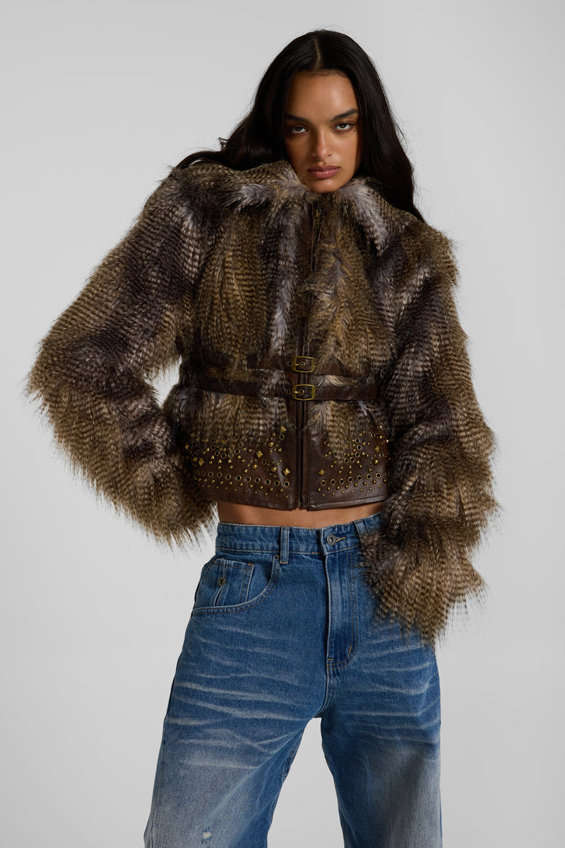 Imber Studded Faux Fur Jacket