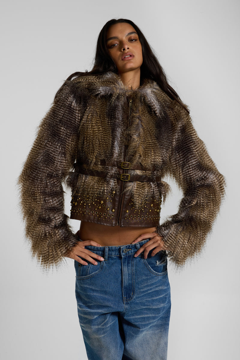 Imber Studded Faux Fur Jacket