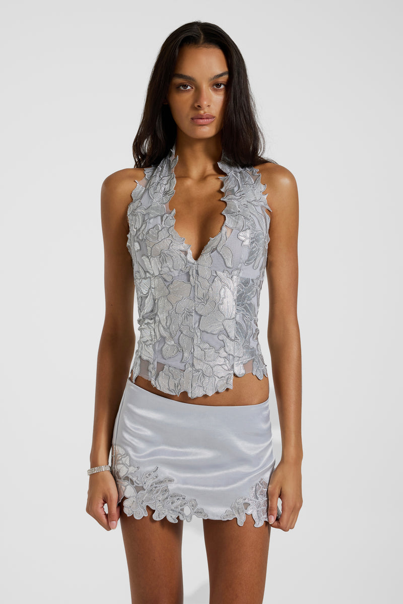 Roswen Lace Corset in Silver