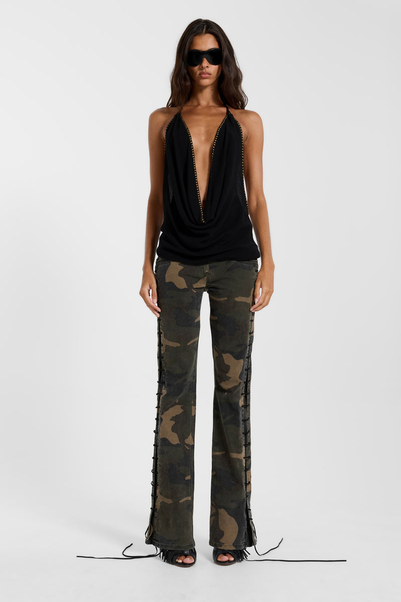 Charis Lace Up Military Bootcut Jeans in Camo