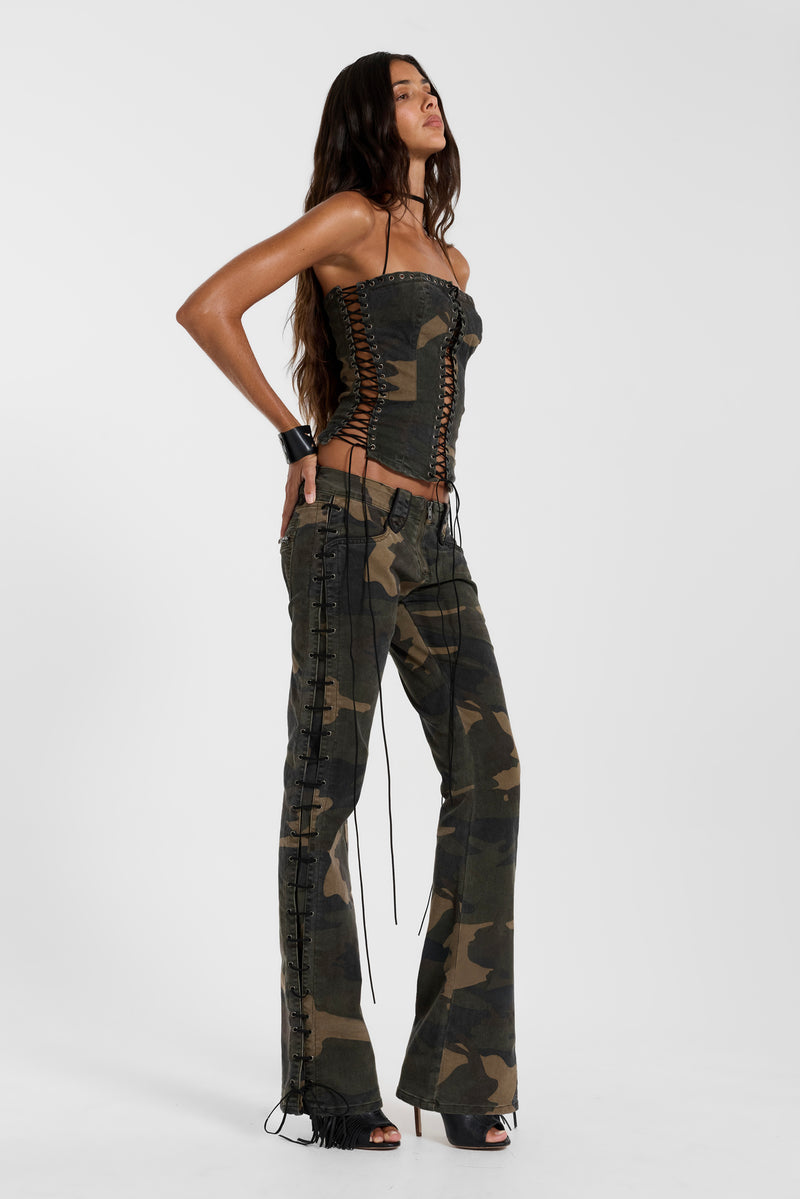 Charis Lace Up Military Bootcut Jeans in Camo