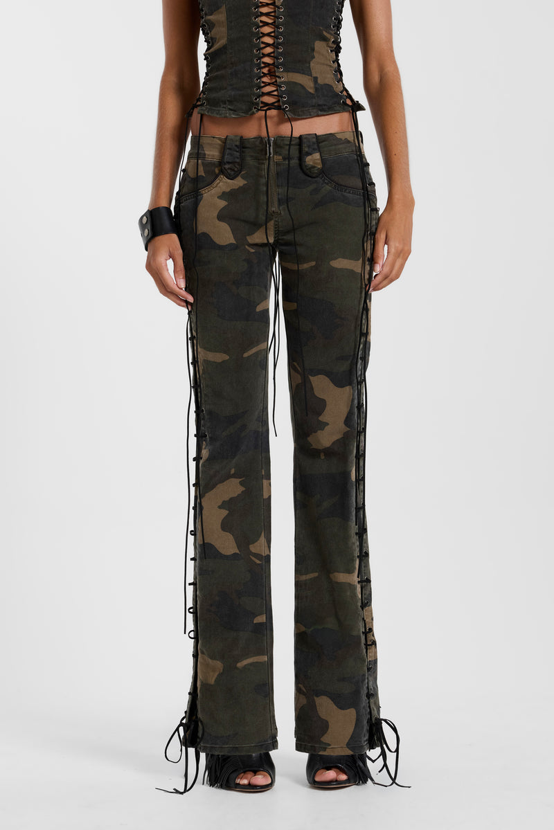 Charis Lace Up Military Bootcut Jeans in Camo