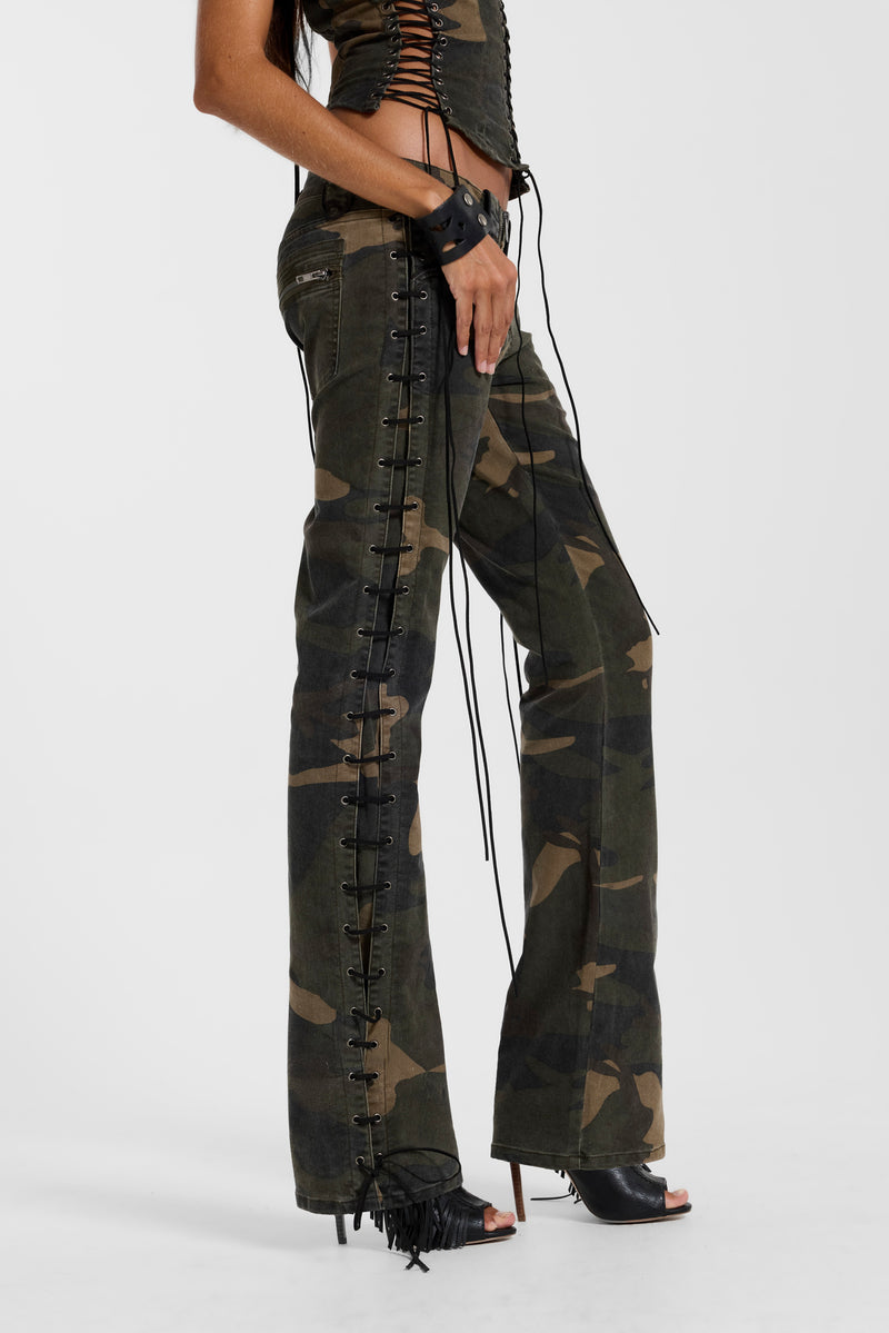 Charis Lace Up Military Bootcut Jeans in Camo