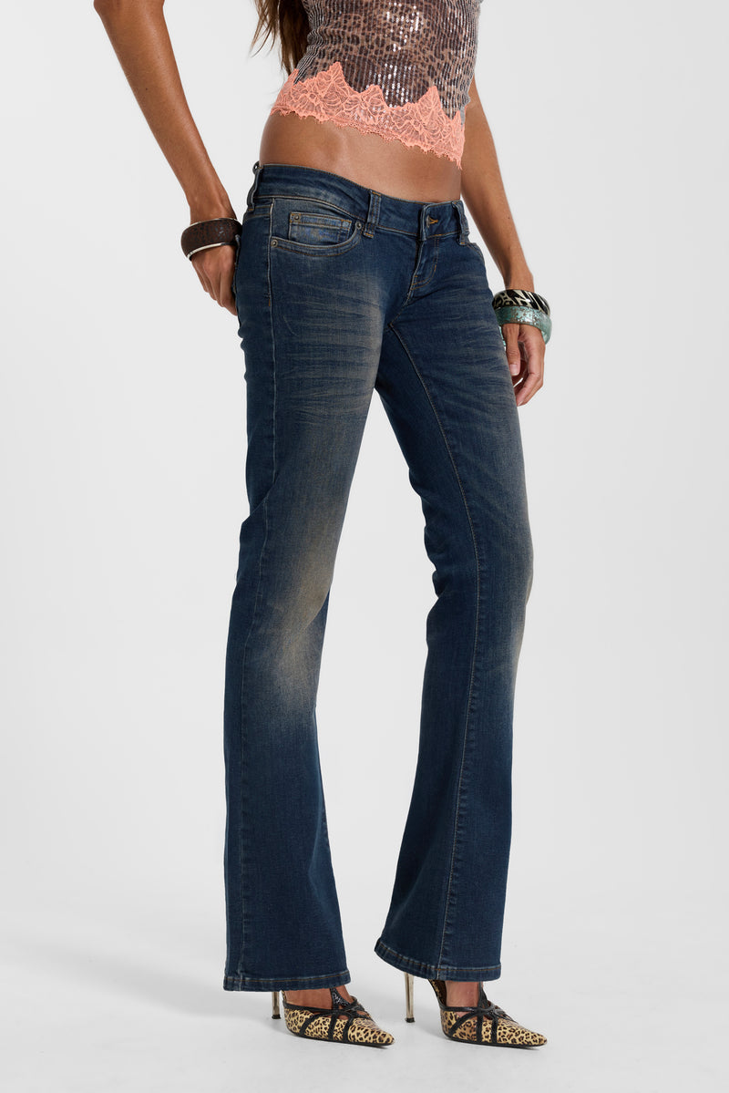 Kelsey Low Rise Skinny Bootcut Jeans in Dark Wash – view 12