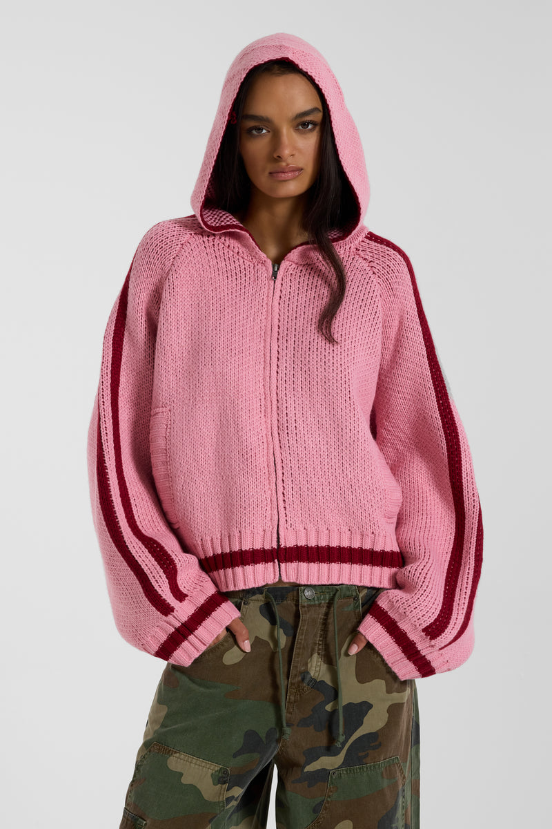Nellie Pink Hooded Knit Cardigan