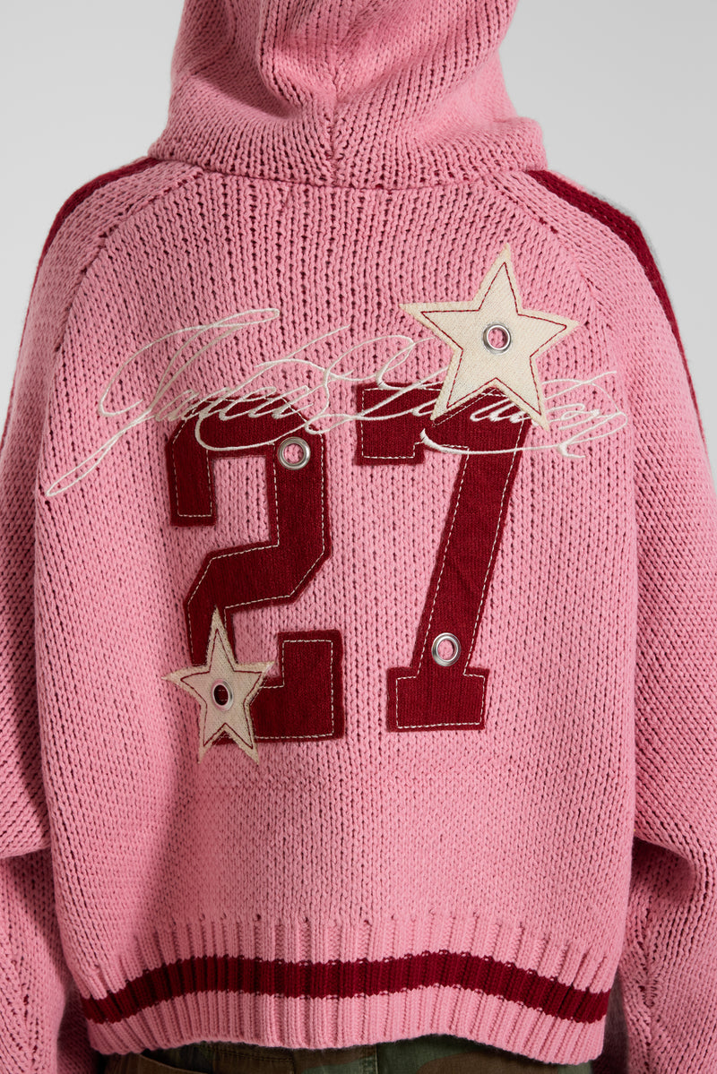Nellie Pink Hooded Knit Cardigan